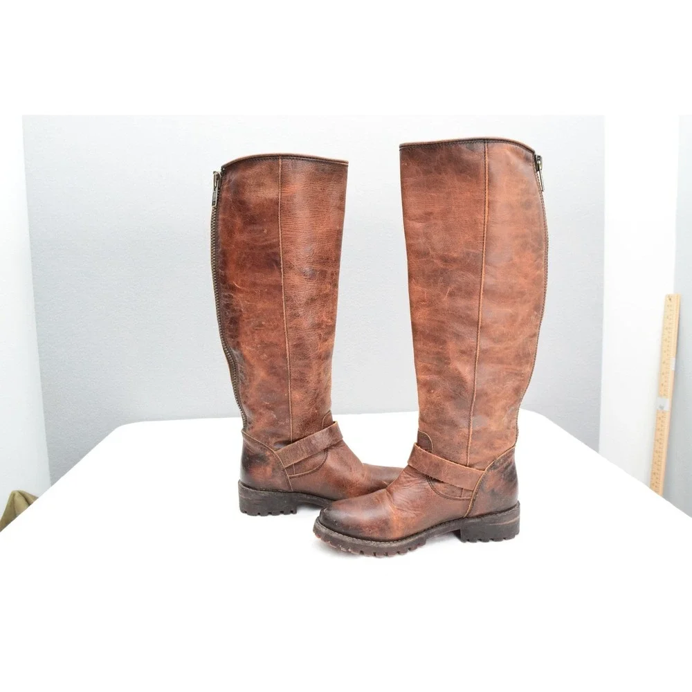 Freebird Bettle Leather Knee High Boots 6 Battle Brown Riding Motorcycle